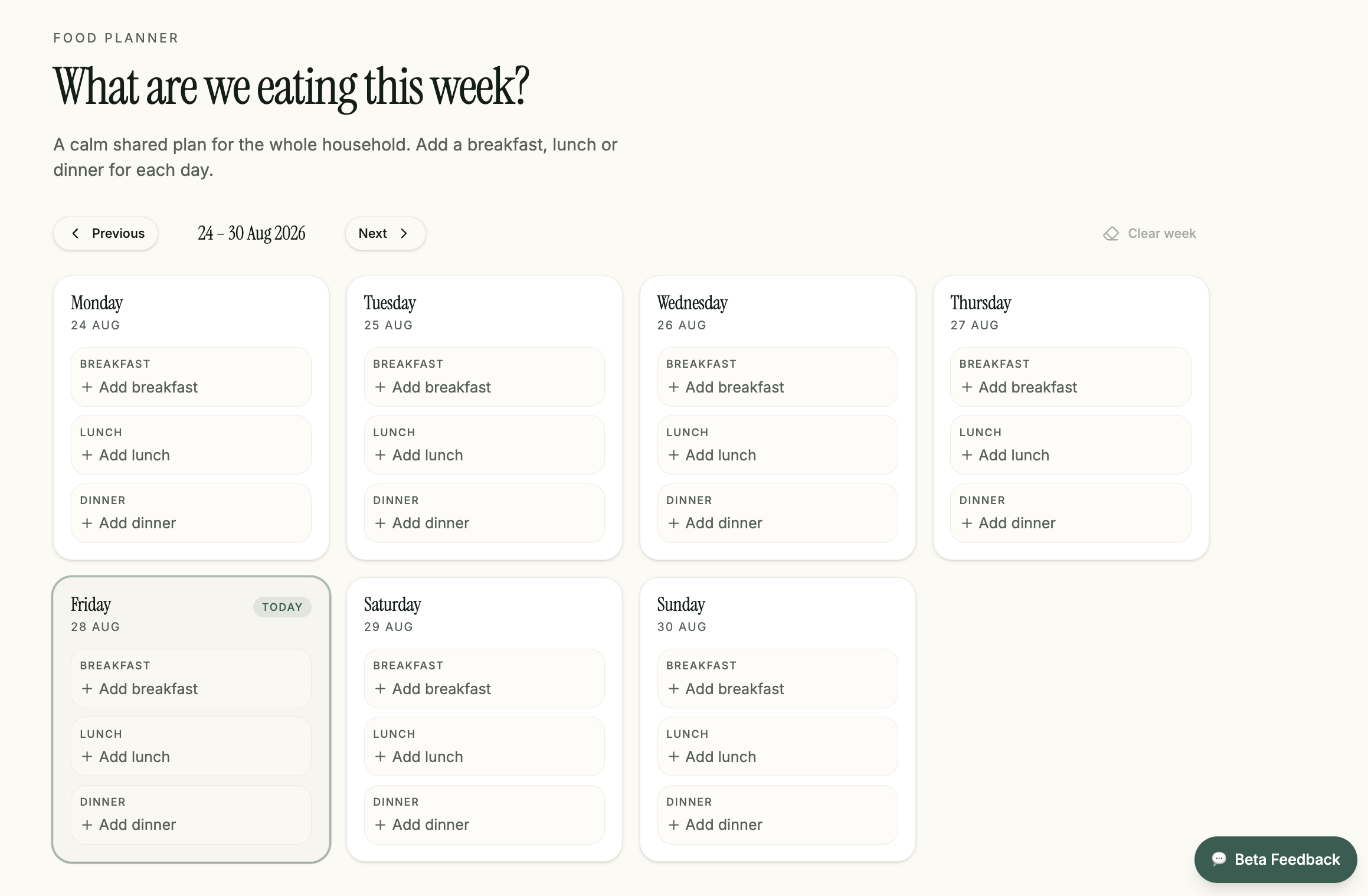 DayWell's weekly food planner